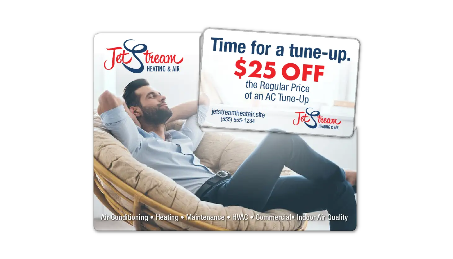 HVAC AcclaimMailer™ direct mail plastic postcard featuring one break off card