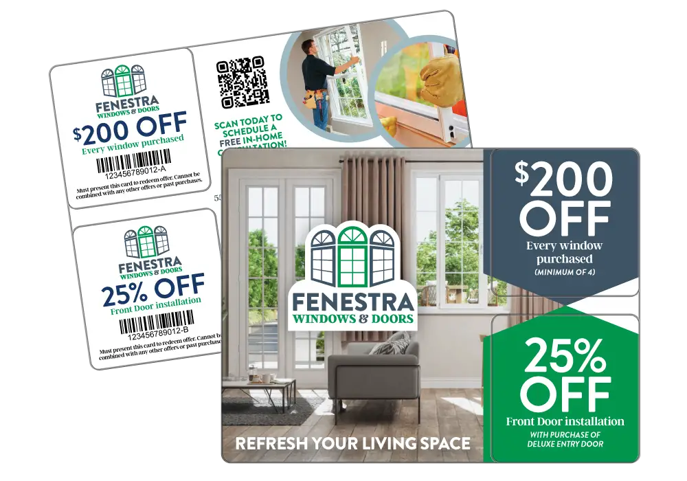 Window & Door Installation direct mail plastic postcard with two offers