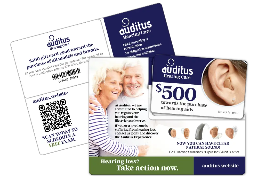 Hearing Aid Hearing Care Acclaim™ direct mail plastic postcard with one offer