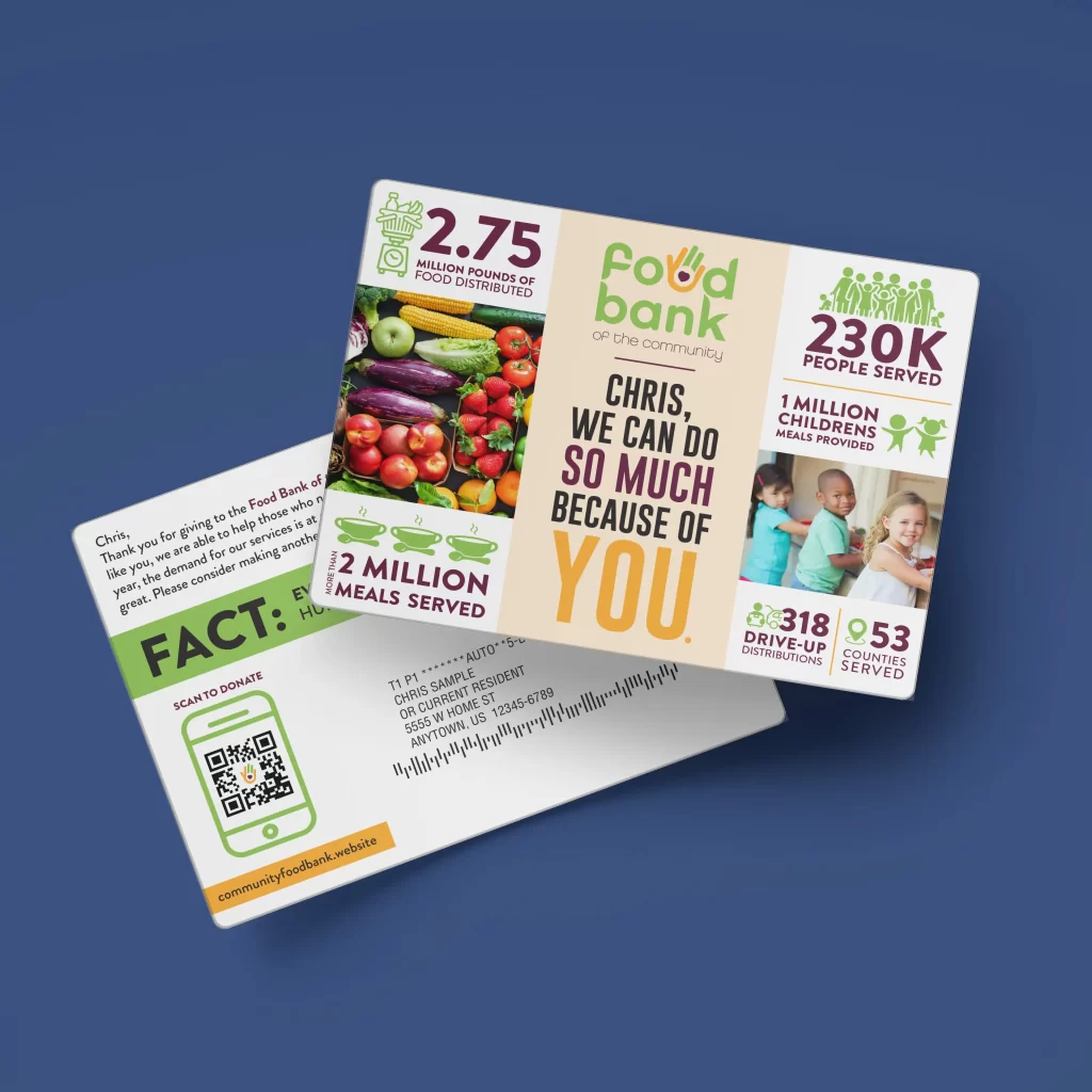 Food Bank non profit Acclaim™ direct mail plastic postcard