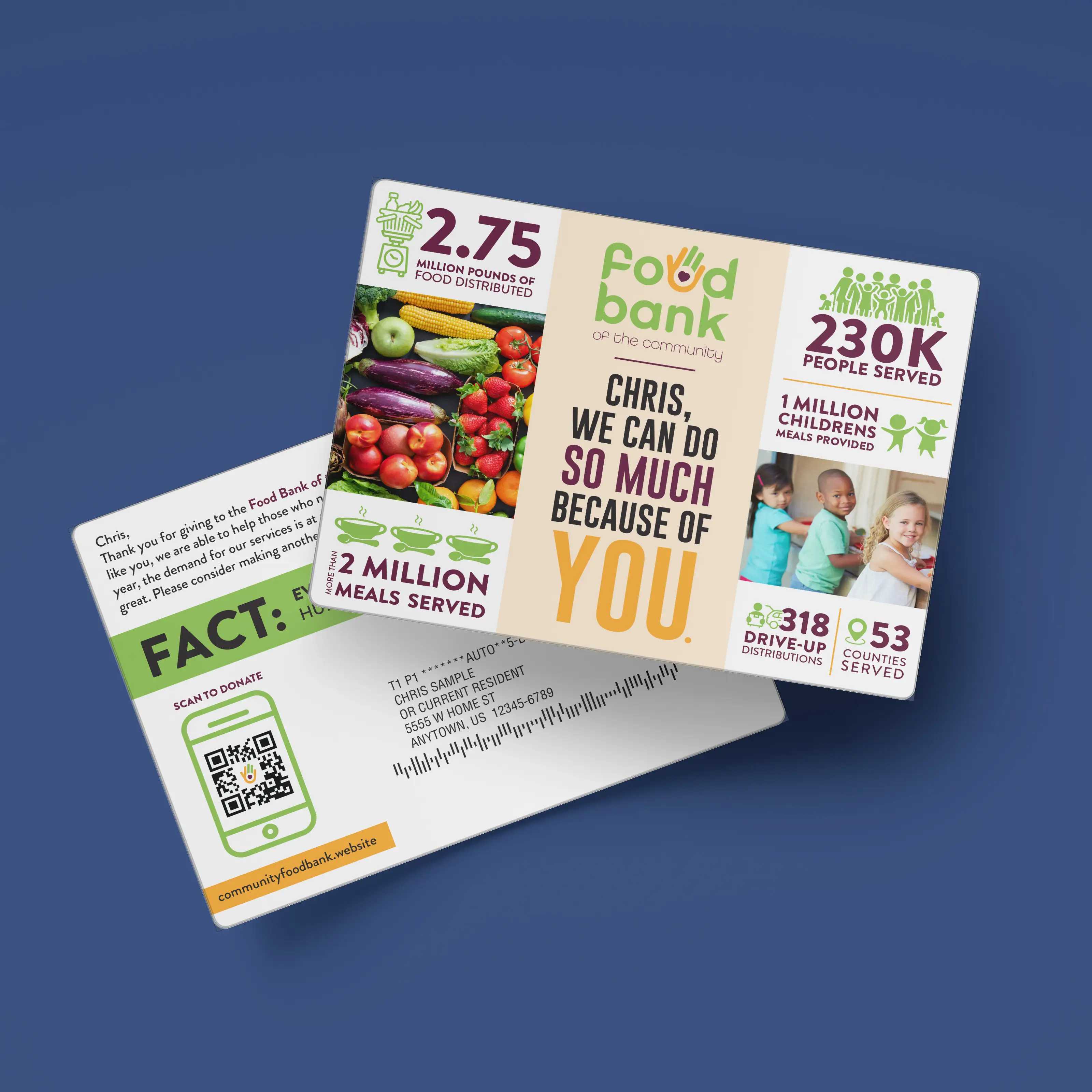 Food Bank non profit Acclaim™ direct mail plastic postcard