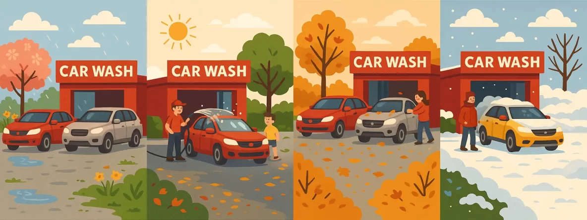 Seasonal car wash spring, summer, fall and winter