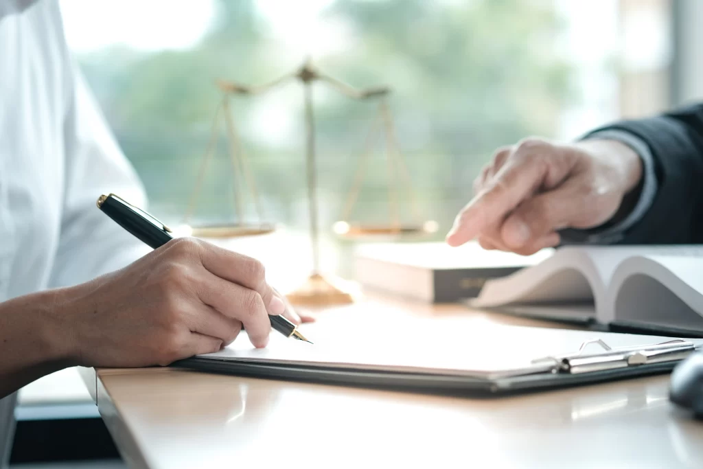 Consultation with lawyer at a law office.