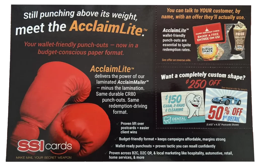 AcclaimLite™ paper postcard for the budget conscious.