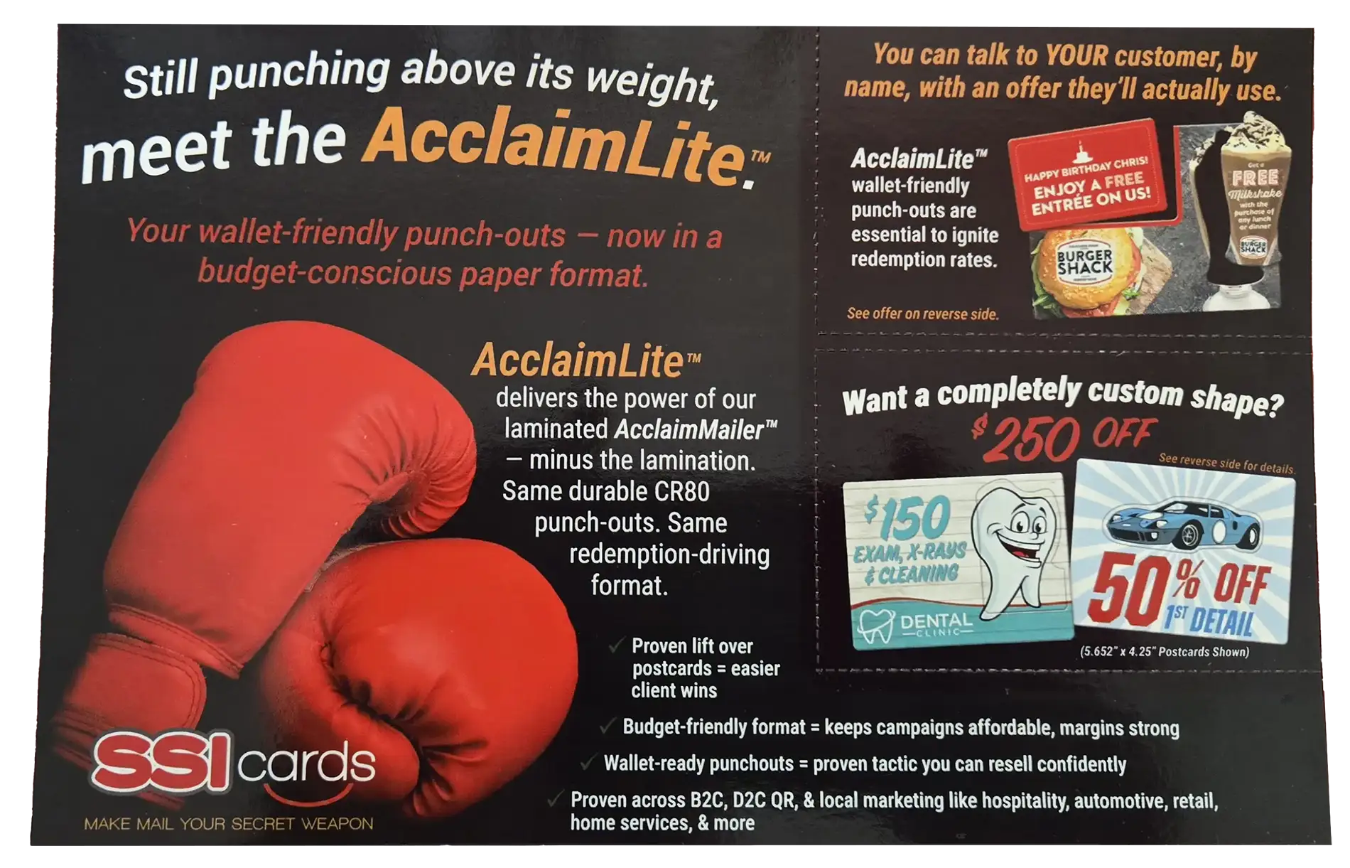 AcclaimLite™ paper postcard for the budget conscious.