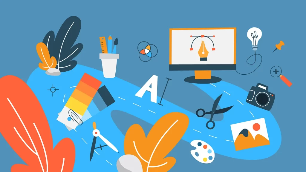 Illustration showing concepts of graphic design.