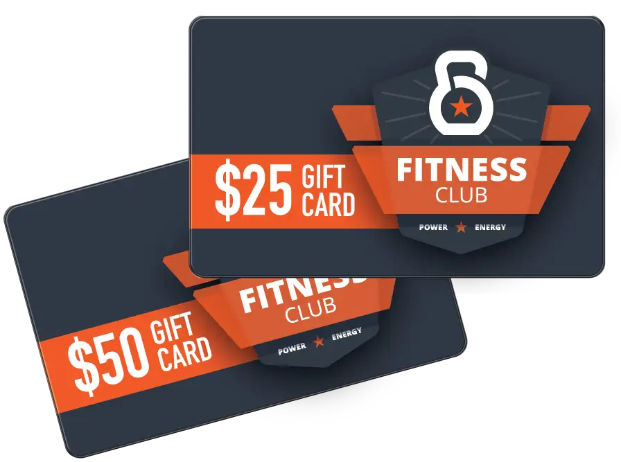 Fitness Gym CR80 gift cards for $25 and $50.