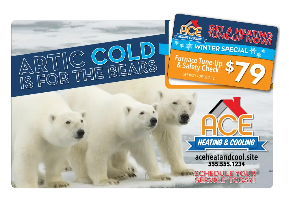 HVAC jumbo direct mail plastic postcard with one break-off discount card