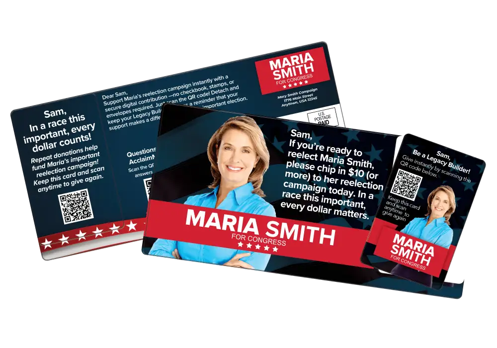 Direct ask political AcclaimMailer™ direct mail plastic postcard