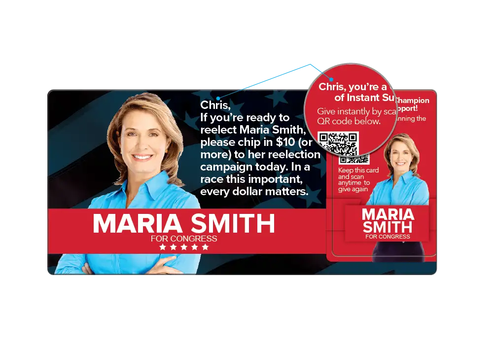 Personalized direct ask political AcclaimMailer™ direct mail plastic postcard