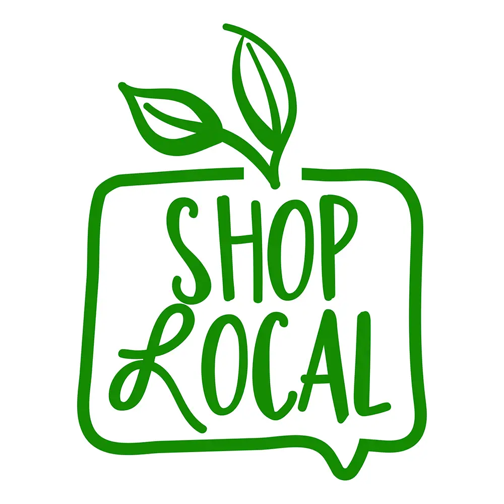 Shop local illustration promoting support for local businesses and healthy, locally made products.